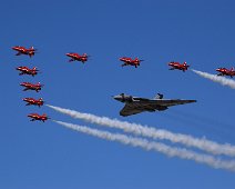 Vulcan and Red Arrows Vulcan XH588 in formation with the red arrows for one last time at Riat 2015.